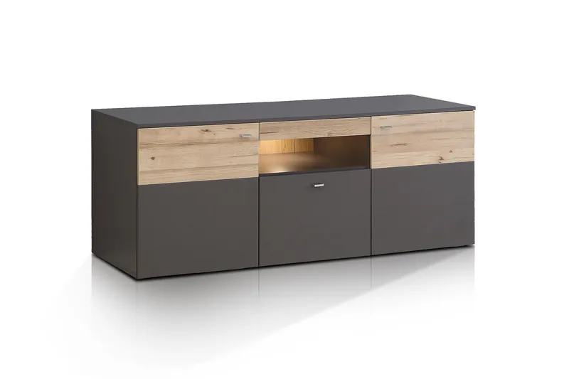 Lianne TV-bänk 150 cm  2 Dörrar Låda inkl Belysning, Plank Ek/Grå