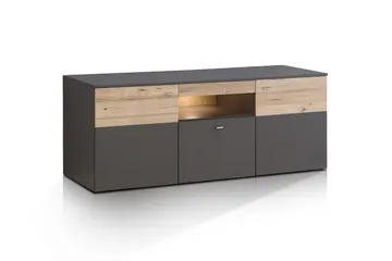 Lianne TV-bänk 150 cm  2 Dörrar Låda inkl Belysning - Plank Ek/Grå - Möbler - TV- & Mediamöbler - TV bänk & mediabänk