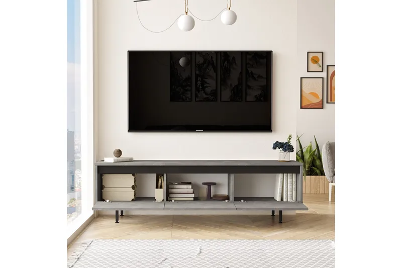 Lozyno Tv-bänk 160 cm - Silver/Svart - Möbler - TV- & Mediamöbler - TV bänk & mediabänk
