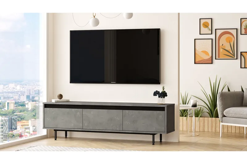 Lozyno Tv-bänk 160 cm - Silver/Svart - Möbler - TV- & Mediamöbler - TV bänk & mediabänk