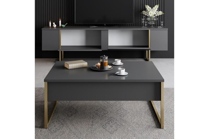 Luxe Tv-bänk 180x50 cm Svart/Guld - Hanah Home - Möbler - TV- & Mediamöbler - TV bänk & mediabänk