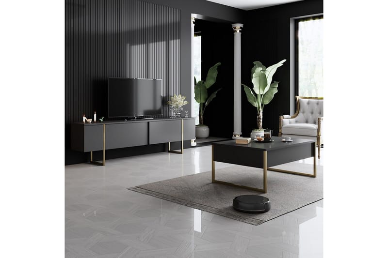 Luxe Tv-bänk 180x50 cm Svart/Guld - Hanah Home - Möbler - TV- & Mediamöbler - TV bänk & mediabänk