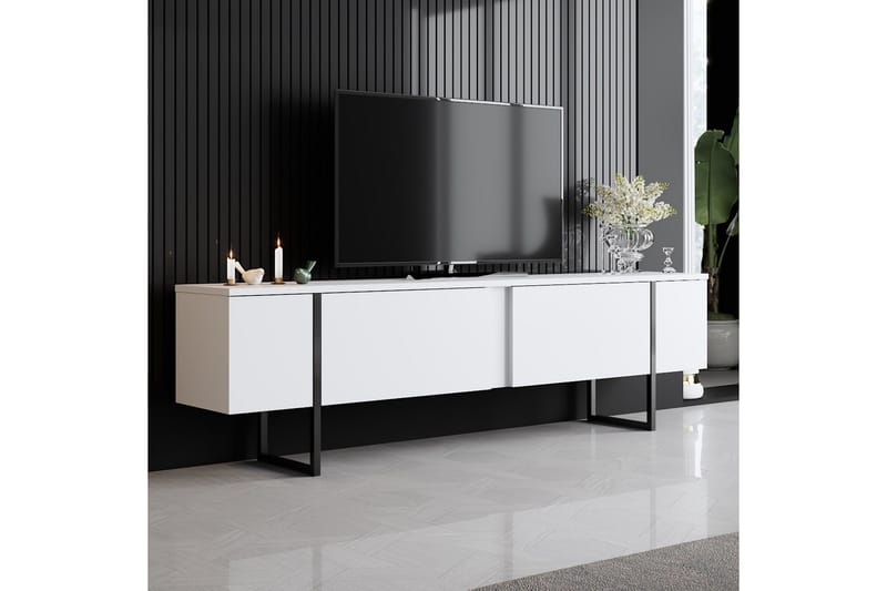 Luxe Tv-bänk 180x50 cm Vit/Svart - Hanah Home - Möbler - TV- & Mediamöbler - TV bänk & mediabänk