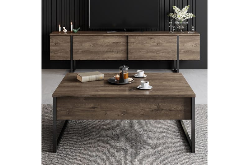 Luxe Tv bänk med Förvaring 180x50 cm - Brun / Svart / Trä - Möbler - TV- & Mediamöbler - TV bänk & mediabänk