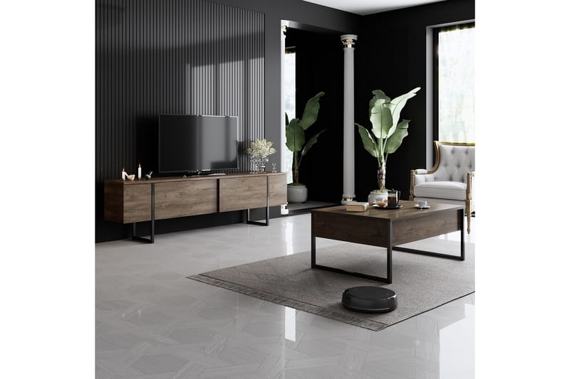 Luxe Tv bänk med Förvaring 180x50 cm - Brun / Svart / Trä - Möbler - TV- & Mediamöbler - TV bänk & mediabänk
