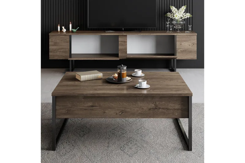 Luxe Tv bänk med Förvaring 180x50 cm - Brun / Svart / Trä - Möbler - TV- & Mediamöbler - TV bänk & mediabänk