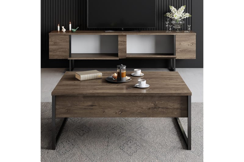 Luxe Tv bänk med Förvaring 180x50 cm - Brun / Svart / Trä - Möbler - TV- & Mediamöbler - TV bänk & mediabänk