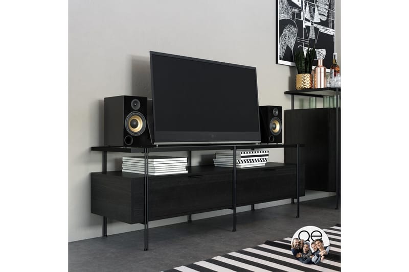 Marinko Tv Bänk 140 cm med Förvaring i Trä med Metallben - Svart - Möbler - TV- & Mediamöbler - TV bänk & mediabänk