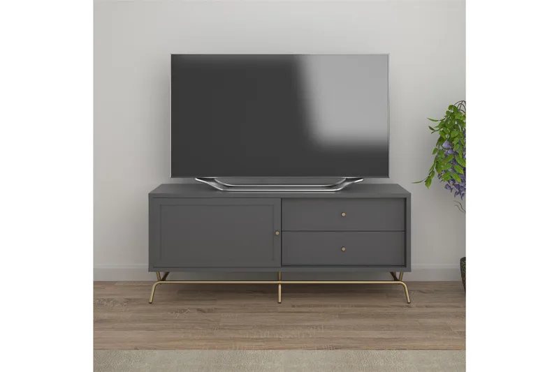 Mirela Golvstående Tv Bänk 150 cm med Förvaring i Målat Trä - Grå - Möbler - TV- & Mediamöbler - TV bänk & mediabänk