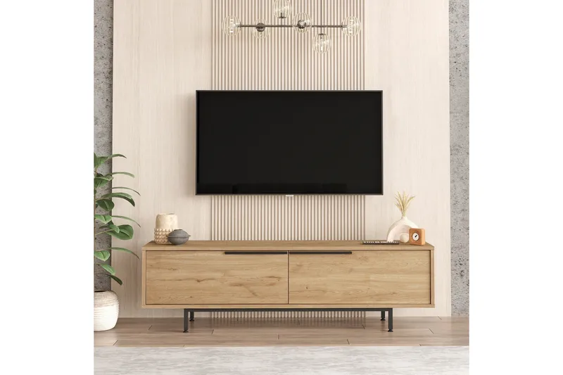 Munish Golvstående TV Bänk 160 cm med Förvaring i Valnöt - Brun - Möbler - TV- & Mediamöbler - TV bänk & mediabänk