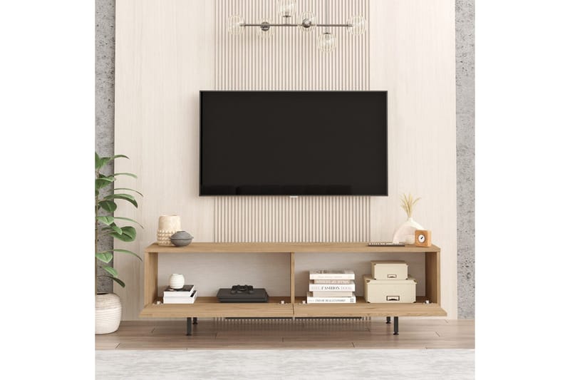 Munish Golvstående TV Bänk 160 cm med Förvaring i Valnöt - Brun - Möbler - TV- & Mediamöbler - TV bänk & mediabänk