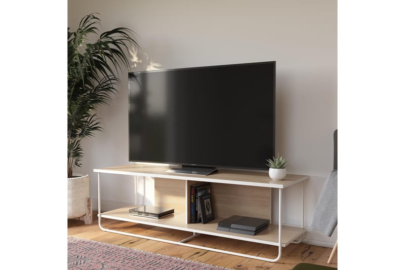 Nadzeya Golvstående Tv-bänk 152,9 cm med Förvaring i Trä med Metallram - Beige - Möbler - TV- & Mediamöbler - TV bänk & mediabänk