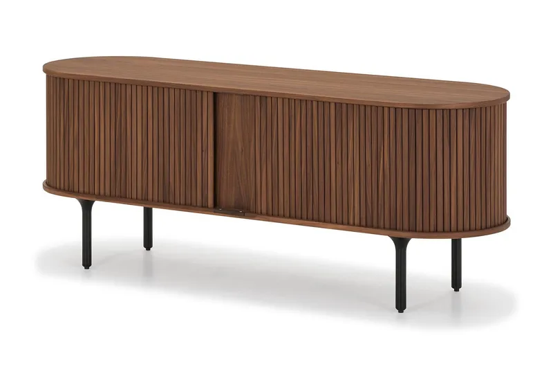 Noira Oval TV bänk Valnöt 150x45 cm Ribbad - Mörkbrunt / Brunt Trä - Möbler - TV- & Mediamöbler - TV bänk & mediabänk