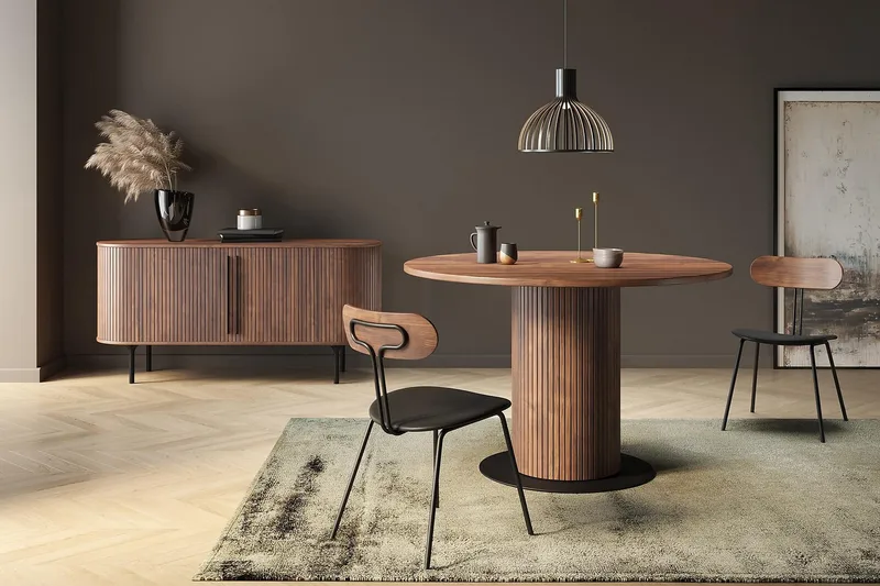 Noira Oval TV bänk Valnöt 150x45 cm Ribbad - Mörkbrunt / Brunt Trä - Möbler - TV- & Mediamöbler - TV bänk & mediabänk