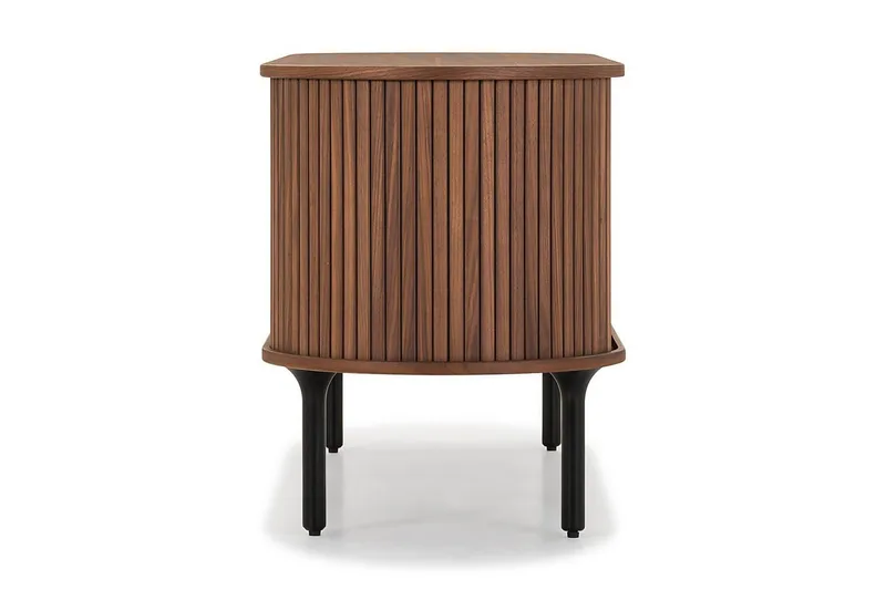 Noira Oval TV bänk Valnöt 150x45 cm Ribbad - Mörkbrunt / Brunt Trä - Möbler - TV- & Mediamöbler - TV bänk & mediabänk