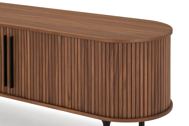 Noira Oval TV bänk Valnöt 150x45 cm Ribbad - Mörkbrunt / Brunt Trä - Möbler - TV- & Mediamöbler - TV bänk & mediabänk