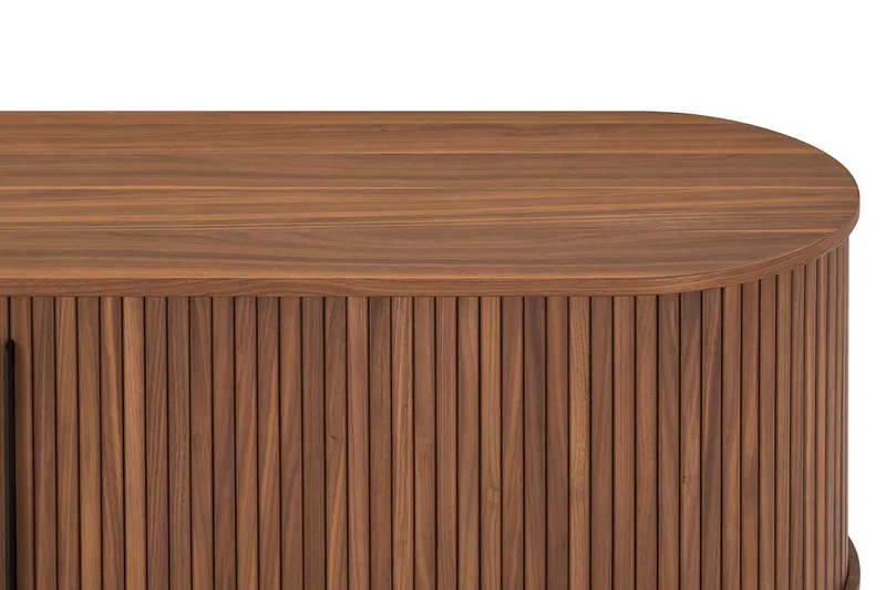 Noira Oval TV bänk Valnöt 150x45 cm Ribbad - Mörkbrunt / Brunt Trä - Möbler - TV- & Mediamöbler - TV bänk & mediabänk