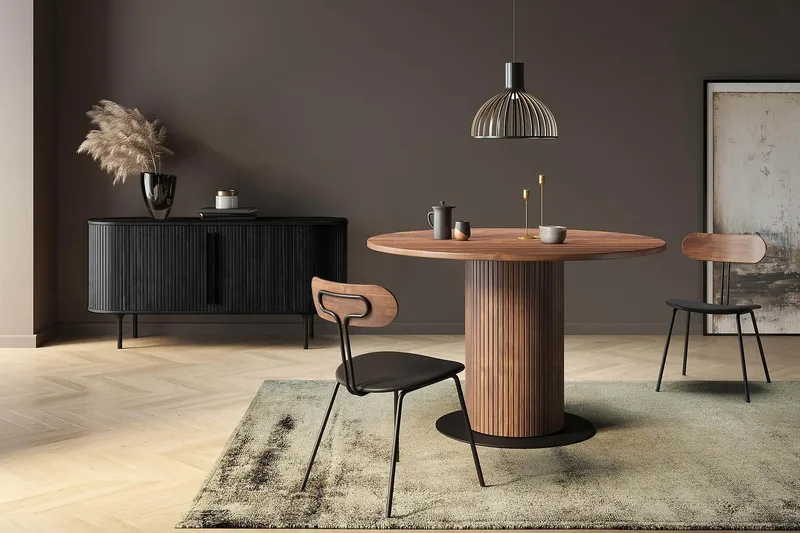 Noira Oval TV bänk Valnöt 150x45 cm Ribbad - Mörkbrunt / Brunt Trä - Möbler - TV- & Mediamöbler - TV bänk & mediabänk