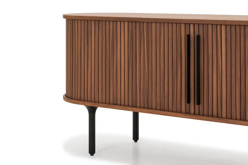 Noira Oval TV bänk Valnöt 150x45 cm Ribbad - Mörkbrunt / Brunt Trä - Möbler - TV- & Mediamöbler - TV bänk & mediabänk