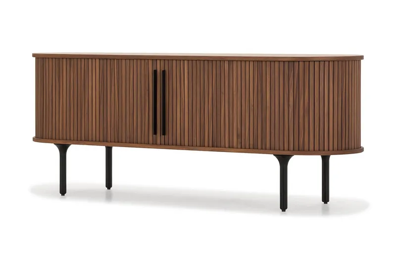 Noira Oval TV bänk Valnöt 150x45 cm Ribbad - Mörkbrunt / Brunt Trä - Möbler - TV- & Mediamöbler - TV bänk & mediabänk