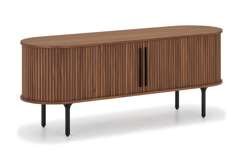 Noira Ribbad Oval TV-bänk 150 cm med Förvaring i Trä och Valnöt - Brun - Möbler - TV- & Mediamöbler - TV bänk & mediabänk