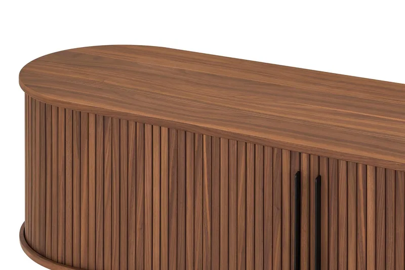 Noira Ribbad Oval TV-bänk 150 cm med Förvaring i Trä och Valnöt - Brun - Möbler - TV- & Mediamöbler - TV bänk & mediabänk
