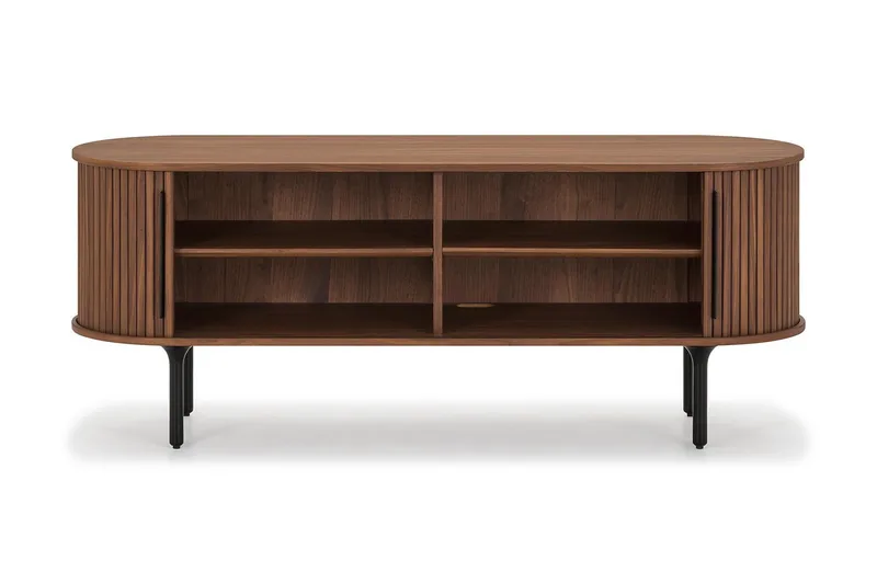 Noira Ribbad Oval TV-bänk 150 cm med Förvaring i Trä och Valnöt - Brun - Möbler - TV- & Mediamöbler - TV bänk & mediabänk