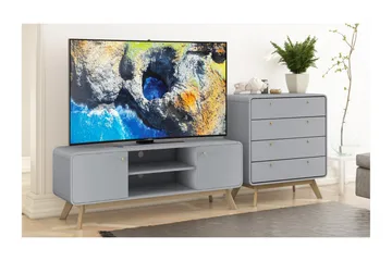 Olivet TV Bänk Rektangulär 140 cm med Förvaring i Målat Trä - Grå - Möbler - TV- & Mediamöbler - TV bänk & mediabänk