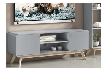Olivet TV Bänk Rektangulär 140 cm med Förvaring i Målat Trä - Grå - Möbler - TV- & Mediamöbler - TV bänk & mediabänk