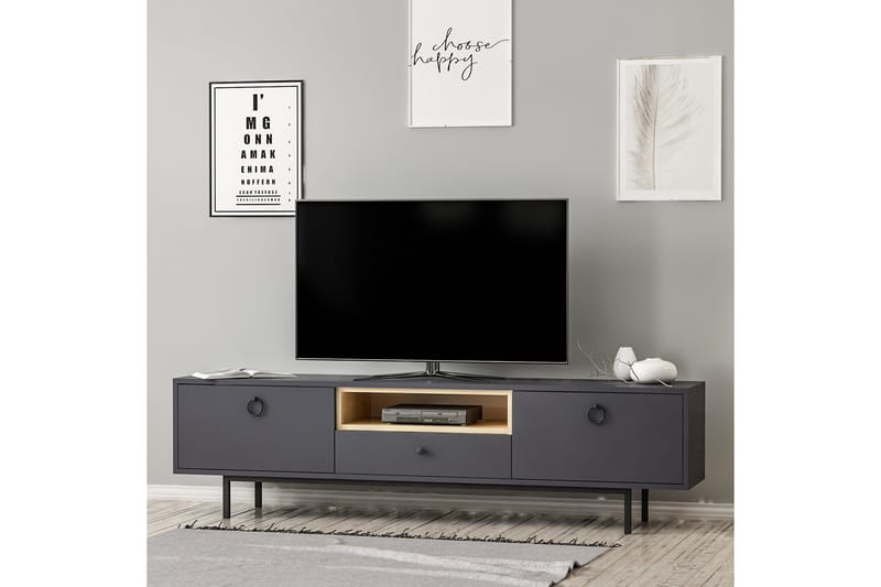 Papias Golvstående Tv Bänk 180 cm med Förvaring i Mörkt Trä - Antracit - Möbler - TV- & Mediamöbler - TV bänk & mediabänk