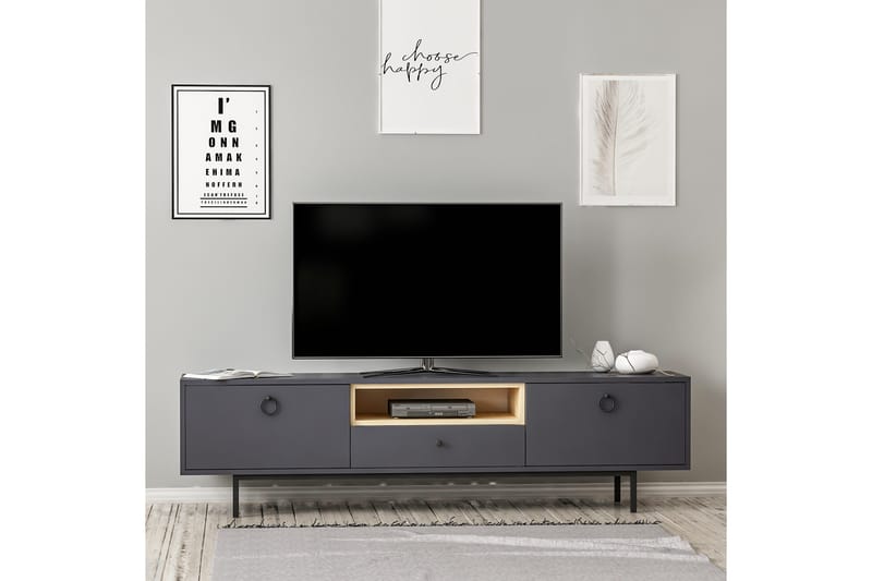 Papias Golvstående Tv Bänk 180 cm med Förvaring i Mörkt Trä - Antracit - Möbler - TV- & Mediamöbler - TV bänk & mediabänk