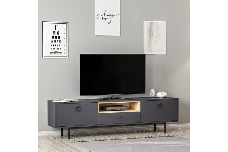 Papias Golvstående Tv Bänk 180 cm med Förvaring i Mörkt Trä - Antracit - Möbler - TV- & Mediamöbler - TV bänk & mediabänk