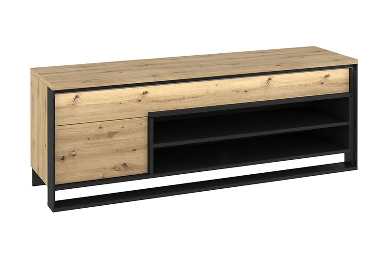 Quant Golvstående Tv Bänk 155 cm med Förvaring i Ljust Trä, Beige