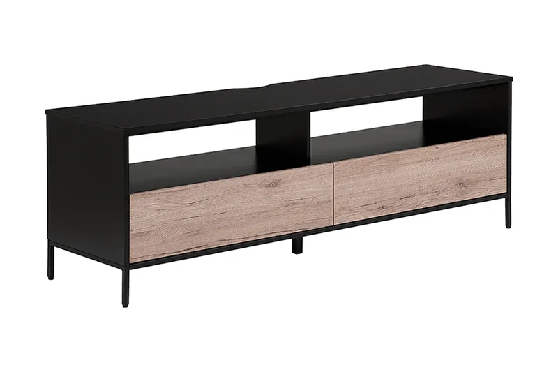 Revelle Golvstående TV-bänk 150 cm med Förvaring i Ljust Trä, Svart