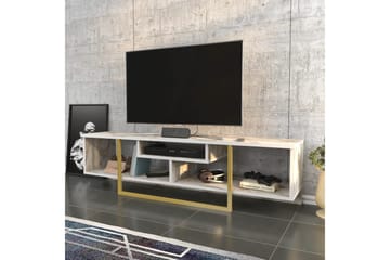 Rinorea Golvstående TV Bänk 150 cm i Trä med Metallunderrede och Förvaring - Vit - Möbler - TV- & Mediamöbler - TV bänk & mediabänk