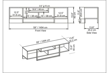 Rinorea Golvstående TV Bänk 150 cm i Trä med Metallunderrede och Förvaring - Vit - Möbler - TV- & Mediamöbler - TV bänk & mediabänk