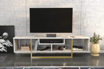 Rinorea Golvstående TV Bänk 150 cm i Trä med Metallunderrede och Förvaring - Vit - Möbler - TV- & Mediamöbler - TV bänk & mediabänk