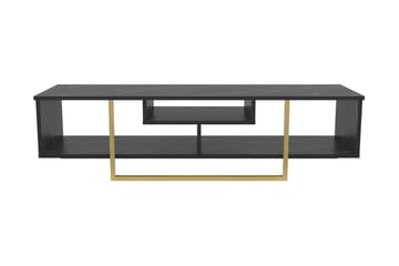 Rinorea Golvstående Tv Bänk 150 cm med Förvaring i Målat Trä med gulddetaljer - Svart - Möbler - TV- & Mediamöbler - TV bänk & mediabänk