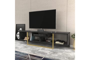 Rinorea Golvstående Tv Bänk 150 cm med Förvaring i Målat Trä med gulddetaljer - Svart - Möbler - TV- & Mediamöbler - TV bänk & mediabänk