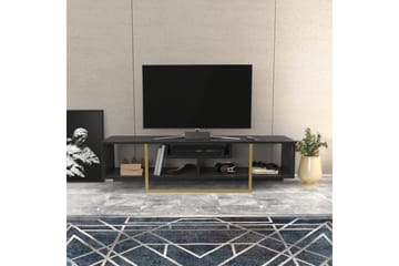 Rinorea Golvstående Tv Bänk 150 cm med Förvaring i Målat Trä med gulddetaljer - Svart - Möbler - TV- & Mediamöbler - TV bänk & mediabänk