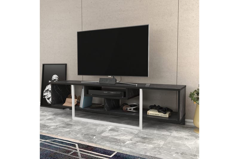 Rinorea Golvstående Tv Bänk 150 cm med Förvaring i Målat Trä och marmorutseende - Svart - Möbler - TV- & Mediamöbler - TV bänk & mediabänk