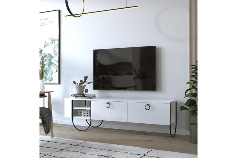 Riskalen Golvstående TV Bänk 150 cm med Förvaring i Målat Trä - Vit - Möbler - TV- & Mediamöbler - TV bänk & mediabänk