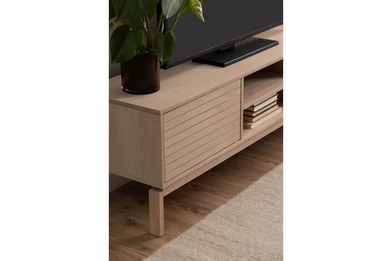 Sakie Golvstående Tv Bänk 160 cm med Förvaring i Ljust Trä - Ljusbeige - Möbler - TV- & Mediamöbler - TV bänk & mediabänk