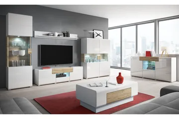 Saran TV-bänk 159 cm - Ek/Vit högglans - Möbler - TV- & Mediamöbler - TV bänk & mediabänk