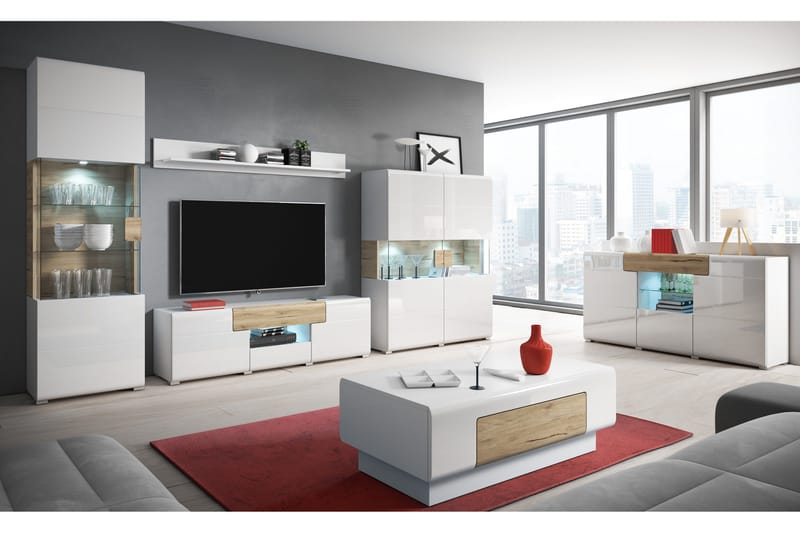 Saran TV-bänk 159 cm - Ek/Vit högglans - Möbler - TV- & Mediamöbler - TV bänk & mediabänk