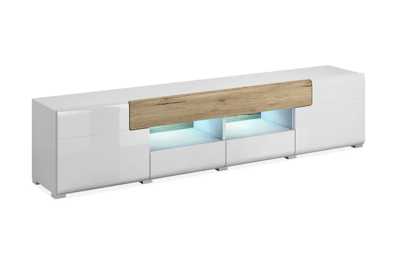Saran TV-bänk 208 cm, Ek/Vit högglans