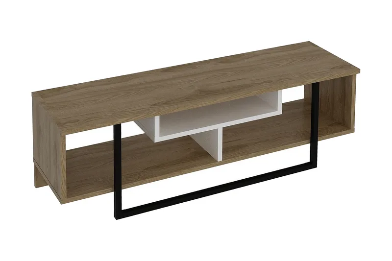 Sholly TV-Bänk 119 cm, Vit/Svart/Ek