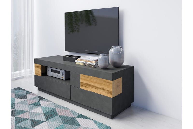Silke Golvstående TV-bänk 160 cm med Förvaring i Ek - Antracit - Möbler - TV- & Mediamöbler - TV bänk & mediabänk