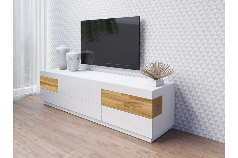 Silke Golvstående TV-bänk 206 cm med Förvaring i Ek - Vit - Möbler - TV- & Mediamöbler - TV bänk & mediabänk
