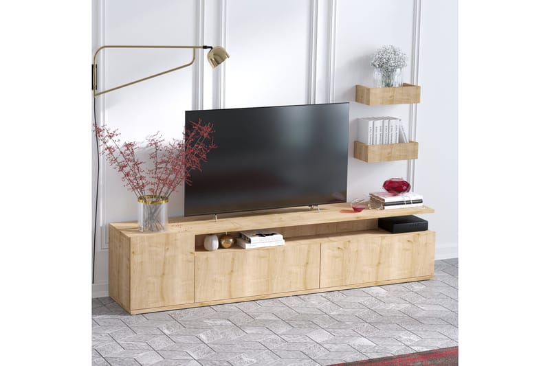 Sinox Golvstående TV Bänk 180 cm med Förvaring i Målat Trä - Ljusbrun - Möbler - TV- & Mediamöbler - TV bänk & mediabänk